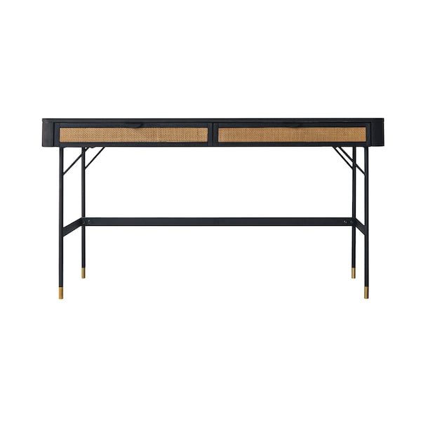 Armen Living Saratoga 2 Drawer Desk in Black Acacia with Rattan LCSRDEBL - main